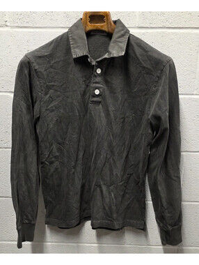 Gustin Black Rugby Long sleeve Tee Polo Sweatshirt Men's M Gray 20x28